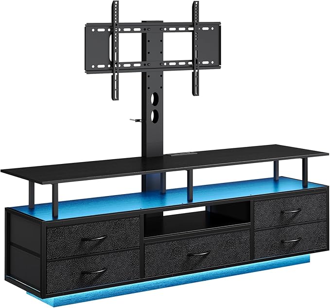 BTHFST TV Stand with Mount for 32/55/65/70 inch TVs 51.2 LED TV Stand with Power Outlets &amp Storage Entertainment Center with Storage for Living Room Bedroom Black