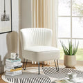 HULALA HOME Faux Leather Accent Chair with Metal Base Mid Century Modern Living Room Chair Comfy Upholstered Armless Side Chair for Bedroom Ivory