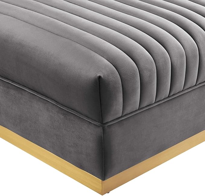 Modway Sanguine Channel Tufted Upholstered Performance Velvet Modular Sectional Sofa Ottoman in Gray