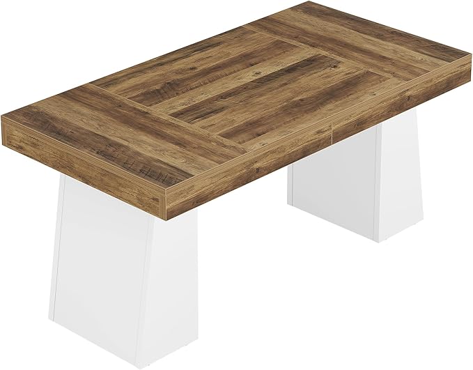 Tribesigns 55 Inches Executive Desk Mid-Century Modern Home Office Desk Wood Computer Table Business Workstation Small Conference Table White &amp Brown