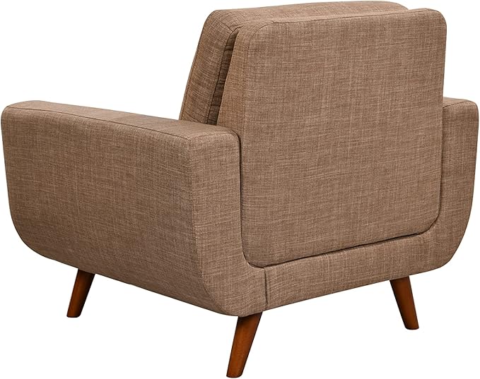 41”Linen Fabric Accent Chair Mid Century Modern Armchair for Living Room Bedroom Button Tufted Upholstered Comfy Reading Accent Sofa ChairsLight Brown