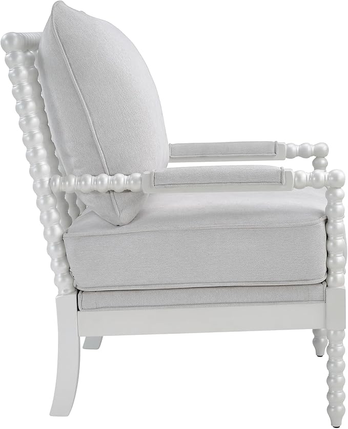 Morden Fort Linen Fabric Spindle Accent Chair with Wood Frame French Style Accent Chairs with Padded Spring Seat and Armrest Pads Brushed Base for Living Room Bedroom Farmhouse Office Balcony