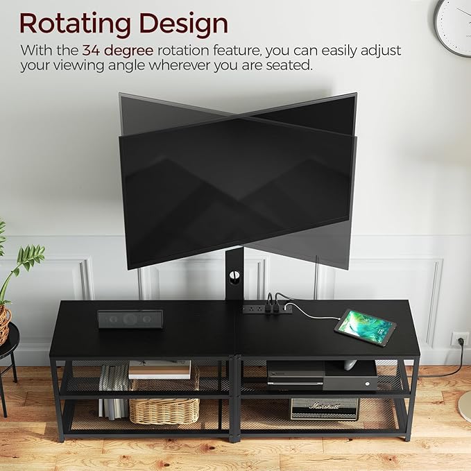 59 TV Stand with Mount and 4 Power Outlets Entertainment Center Media Console Swivel TV Stand Mount up to 75 inch TVs Height Adjustable Metal Frame for Living Room Bedroom TVBK35E01