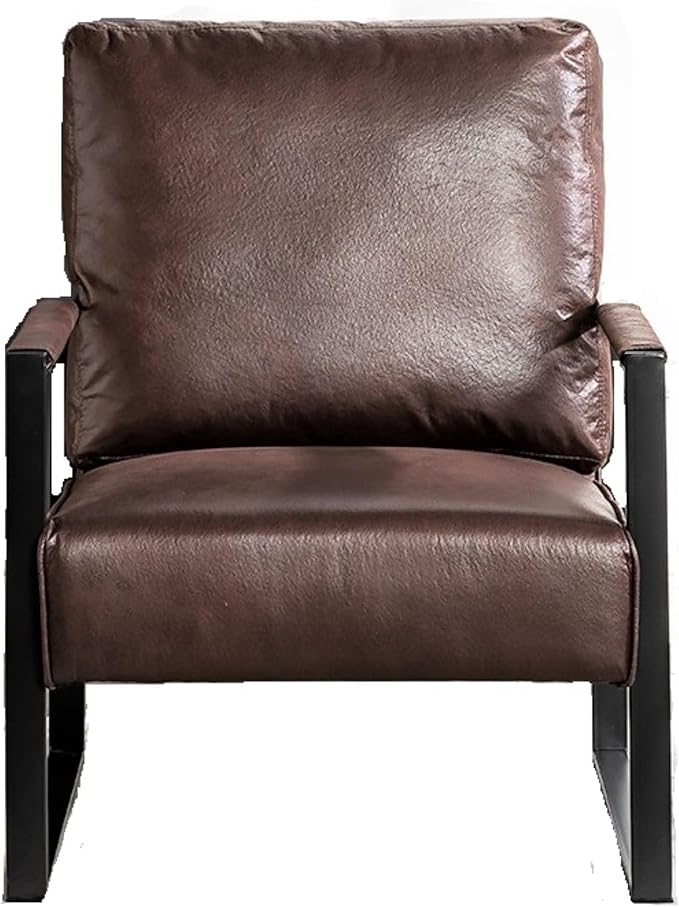 Classic Mid Century Modern Accent Chair with Square Metal e Armchair for Living Room Bedroom Home Office in Spotted Microfiber Upholstery Dark Brown