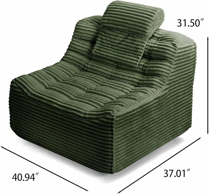 40 Swivel Cloud Chair 360° Swivel Accent Chair with Armless &amp Movable Pillow Cozy Single Sofa Oversized Reading Chair for Bedroom Living Room Compression Corduroy Plush Easy Assembly (Green
