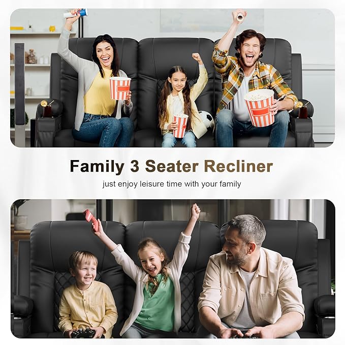 YONISEE 3 Seat Recliner Sofa with Flip Backrest Design Loveseat Reclining Sofa with Storage Drawer USB Ports 2 Cell Phone Holder Loveseat Recliner Couch for Living Room
