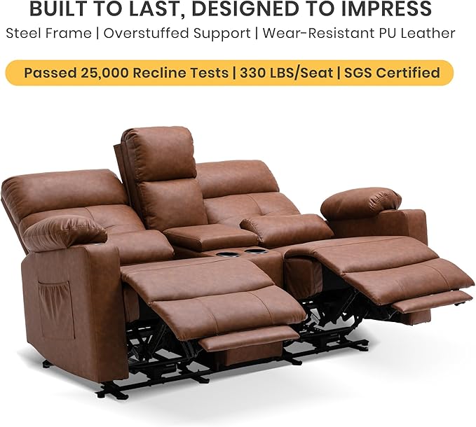 68 Power Reclining Loveseat with Heat &amp Massage Wall Hugger Double Reclining Sofa with Console Cup Holders &amp Storage Power Reclining Couch for Camper Trailer RV Home Theater Living Room