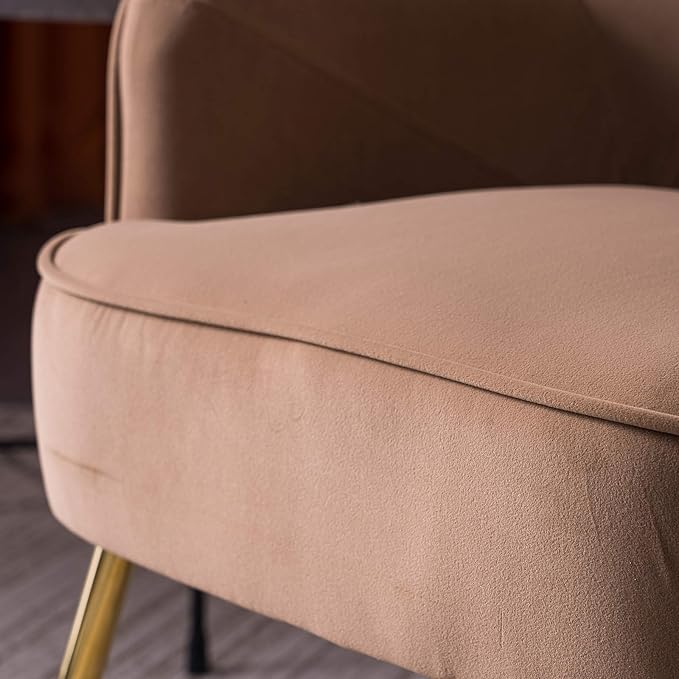 Modern Ergonomics Soft Velvet Fabric Material Accent Chair with Gold Legs and Adjustable Feet Screws for Indoor Home Living RoomCoffee Brown