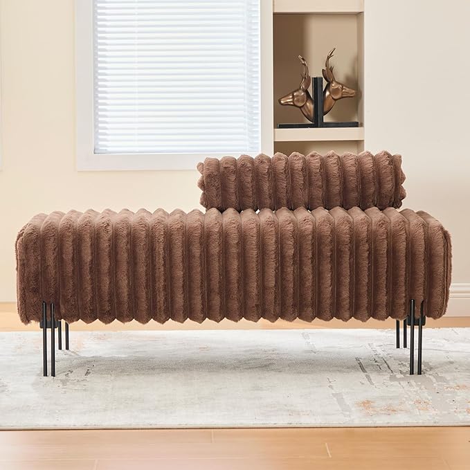 NIOIIKIT 49.6 Modern Loveseat Sofa Couch Upholstered Accent Sofa with Golden Legs and Adjustable Backrest Small Faux Fur Couches for Bedroom Living Room Compact Small Space (Brown)