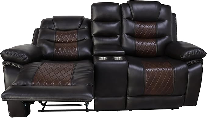 New Classic Furniture Nikko Faux Leather Console Loveseat with Power Footrest Brown
