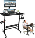 Model 2026 Adjustable Height Rolling Desk With Wheels Portable Compact Laptop Table Mobile Workstation For Study Office Small Space Standing Desk Ergonomic Writing Surface Modern Home Furniture Black