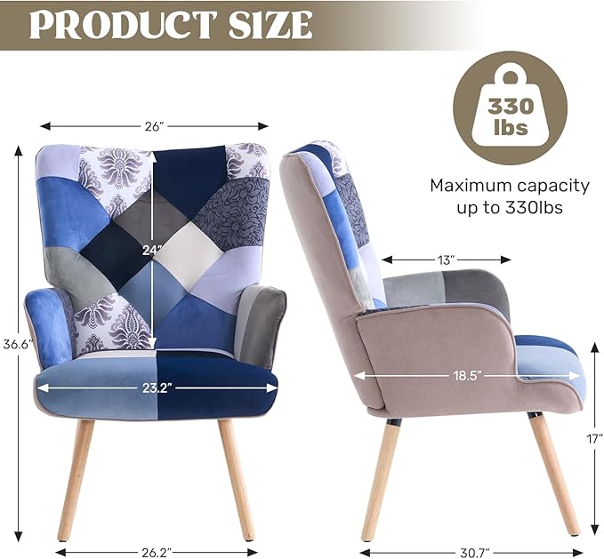 Joysoul Living Room Accent Chair Modern High Back Arm Chair Houndstooth Pattern Bohemian Style Chairs for Bedroom Waiting Room