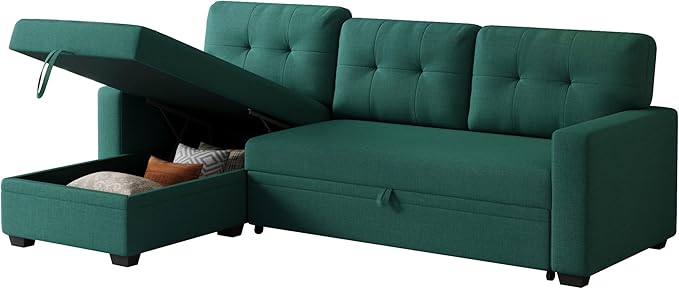 Ball &amp Cast L-Shape Reversible Sectional Sleeper Sofa Bed 4 in 1 Pull Out Couch with Storage Chaise &amp Removable Back CushionsConvertible Sleeper Corner Couch Pull-Out Sofa Bed for Living Room