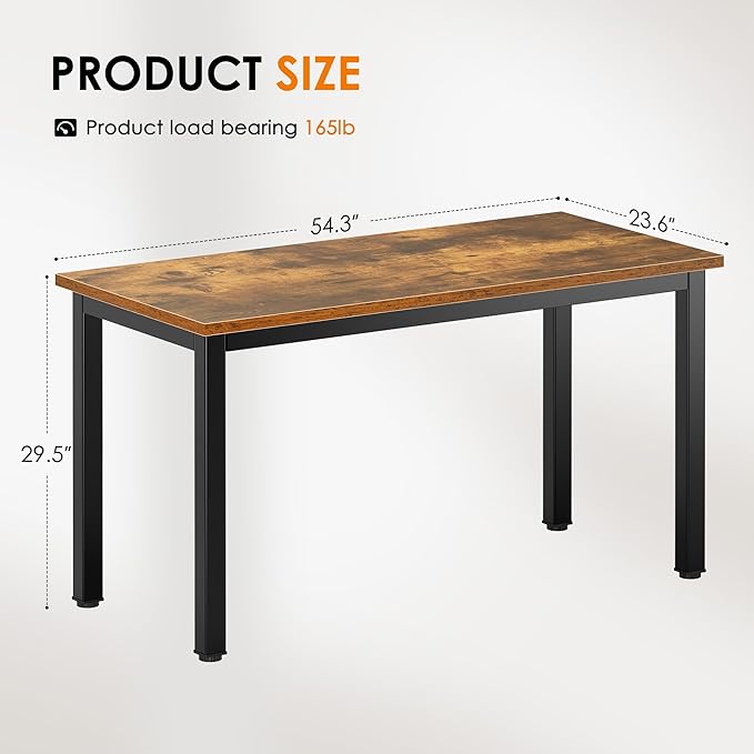DlandHome Large Computer Desk Composite Wood Board Decent and Steady Home Office Desk/Workstation/Table 54.3inch Retro Black