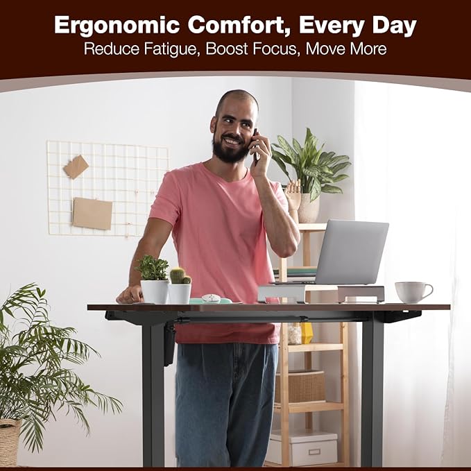 Mount-It! Motorized Standing Desk 40x24 – Height Adjustable Sit to Stand Desk for Home Office Compact Ergonomic Workstation with Memory Presets Black Frame with Hazelnut Woodgrain Top