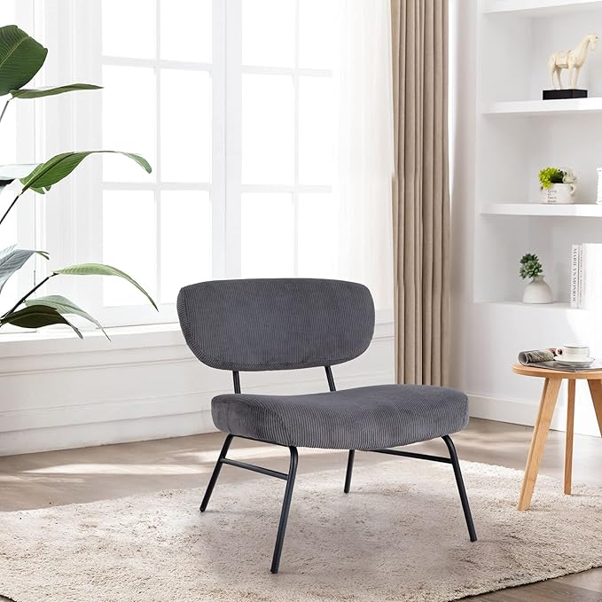 Sophia &amp William Living Room Chairs Accent Chair Leisure Chair Low Back Corduroy Metal Wide Seat 25” Reception Chair for Livining Room Bedroom Metal Leg Grey