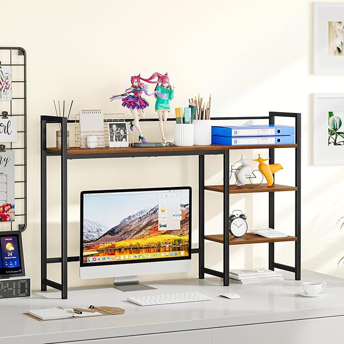 Snughome Desk Shelf 44.9 Large Desktop Organizer Shelf Desk Hutch for Computer Monitor 4 Tier Desk Top Display Rack Wood Desktop Bookshelf Storage Rack for Home Office Dorm