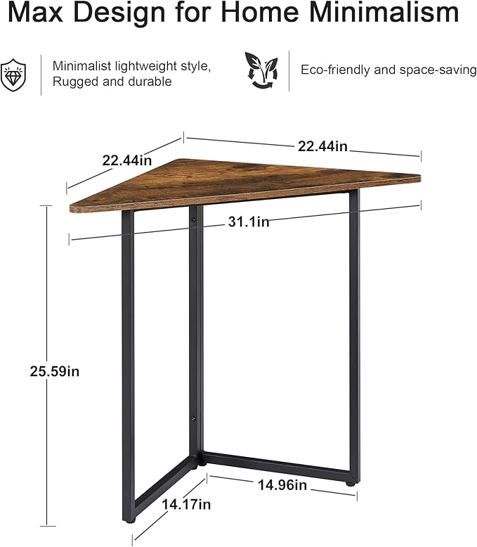 VECELO Corner DeskOffice Tables for Living Room for Small Space Triangle Computer Desk with Steel Frame Corner Shelves with Metal Frame Writing Desk for Workstation Classic Brown 31.1 2 Set