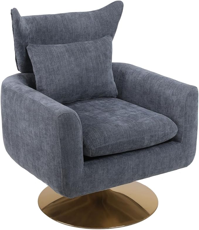 Swivel Accent Chairs for Living Room Mid Century Modern Accent Chair with Arms Comfy Side Chairs for Living Room with Gold Base &amp Lumbar Pillow Upholstered Armchair with Wingback (Dusty Blue)