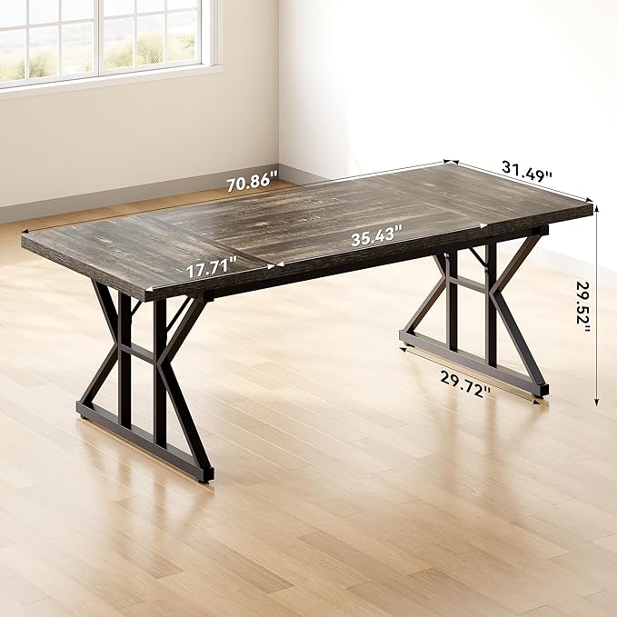 LITTLE TREE 70.8-Inch Large Executive Desk Extra Long Computer Office Desk Workstation Modern Simple Style Laptop Table Sturdy Wooden Writing Workstation for Home Black Oak