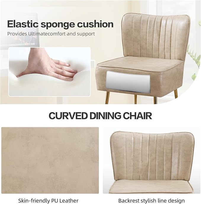 PU Leather Accent ChairsModern Armless Living Room Slipper Chair Wingback Side Chair Comfy Single Sofa with Gold Metal Legs Chair for BedroomSmall SpaceGuest RoomLight CoffeeBeige