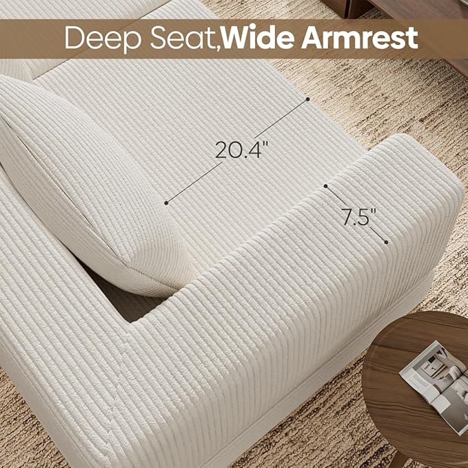 L-Shaped Corduroy Modular Sectional Couch Modern Floor Couch Sofa for Apartment Living Room Convertible Sleeper Sofa Bed with 3 Pillows No Assembly Required Beige