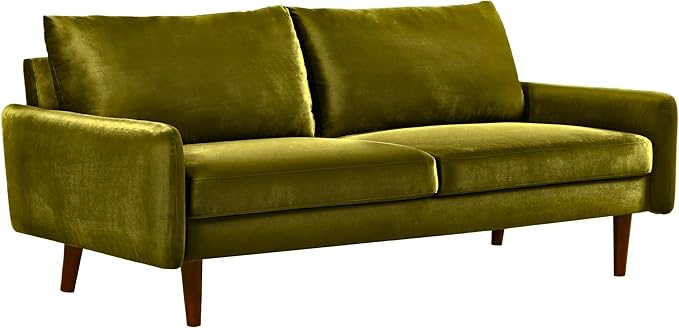 Kent Velvet Sofa for Modern Living Rooms and Compact Spaces Comfy 3 Seater Couch Studio Apartment Furniture with Sleek Design Olive Green