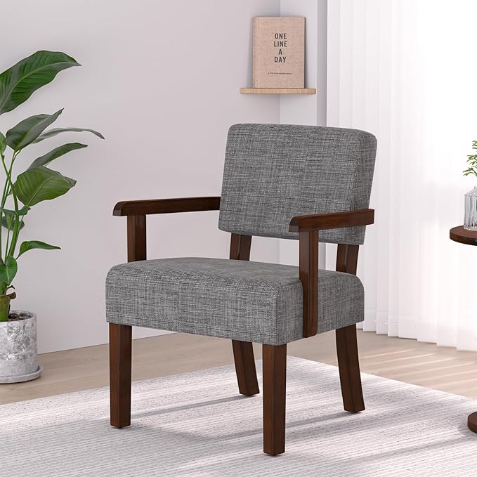 Mid Century Modern Accent ChairArmchairs with Solid Wood Frame and LegsUpholstered Reading Leisure Chair for Living RoomBedroomOfficeWaiting Room (Gray)