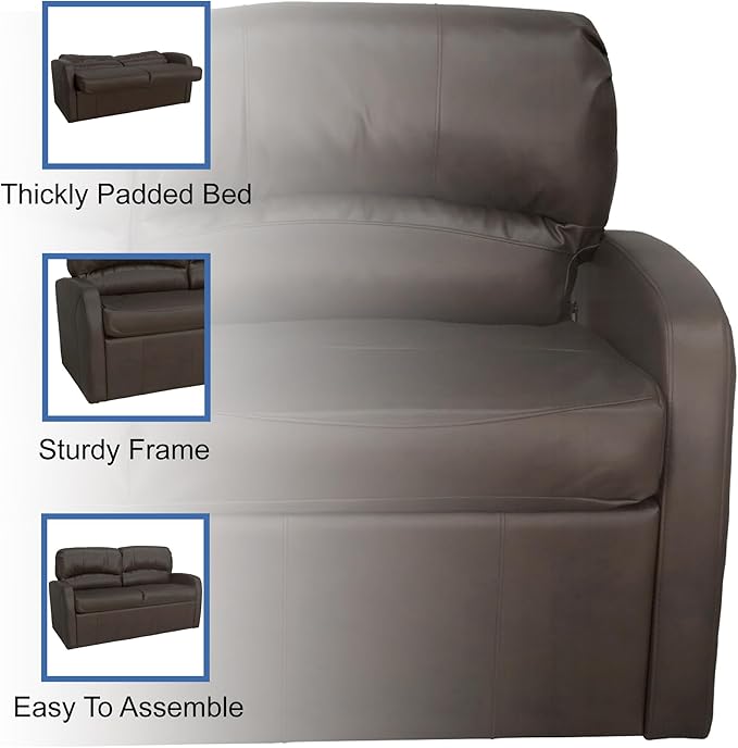 RecPro Charles 65 Jack Knife RV Sleeper Sofa with Arms | RV Furniture | Zero Wall Hugger (Chestnut)