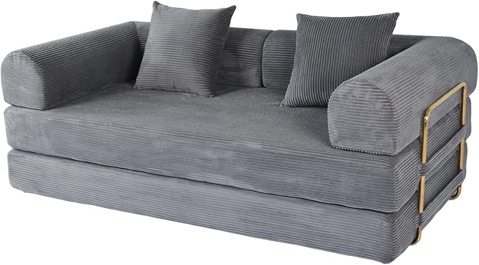 Foldable Sofa Bed 75 Inch Boneless Couch Convertible Memory Foam Sleeper Sofabed Floor Mattress with 2 Pillows Microfiber Cloud Sofa for Living Room Apartment No Assembly (Grey)