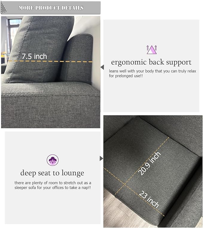 Flesser 53-Inch Loveseat Sofa Dark Grey Small Couch for Small Spaces Linen Fabric Love Seat 2 Seater Sofa for Bedroom Dorm Room Offices All-Wood Couch Tool-Free