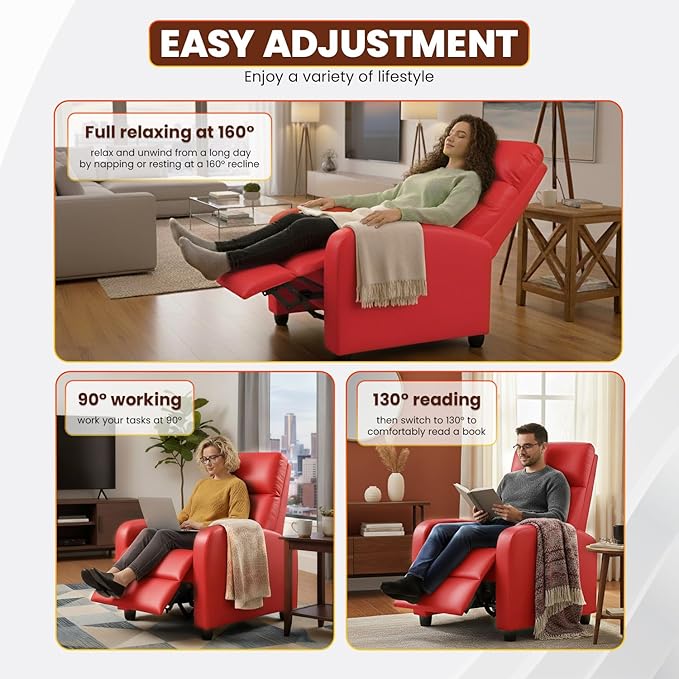 FDW Recliner Chair for Living Room Home Theater Seating Single Reclining Sofa Lounge Reading with Padded Seat Backrest