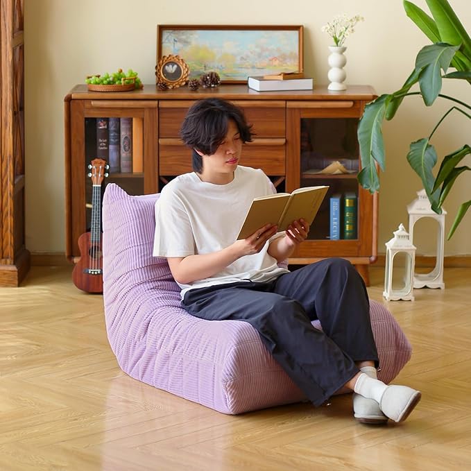 N&ampV Fireside Floor Sofa- Mid-Century Modern Armless Lounge Chair with Premium Soft Corduroy Fabric Plush Foam Cushion Accent Chair for Living Room Bedroom &amp Office (Lavender)
