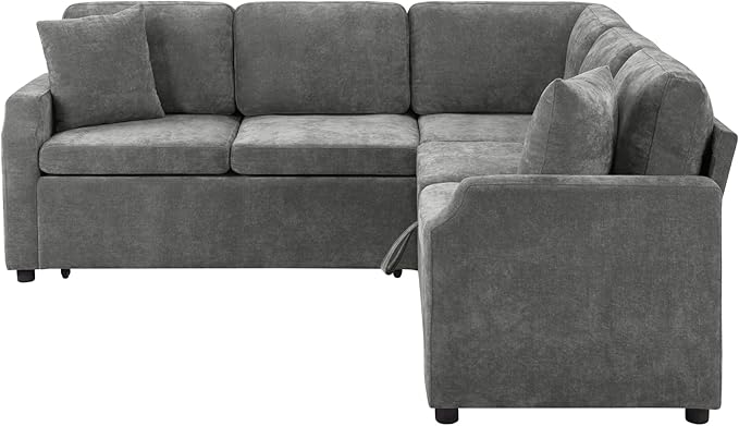 81.9 Sectional Sofa Bed L-Shaped Sectional with a Hidden Storage Compartment Versatile Pull-Out Sofa Bed with Cozy Throw Pillows for Living Room Apartments Offices (Gray-04e)
