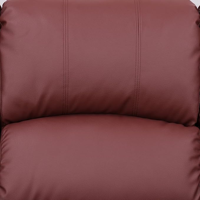 Manual Leather Recliner Chair Sofa for Living Room35 Ergonomic Reclining Chair with 10 Arm/Upholstered Seat/Metal FrameModern Single Couch for Rv Sofa/Home Theater Seating/Office(Red)