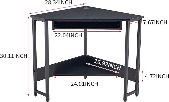 Triangle Computer DeskCorner Desk with Smooth Keyboard Tray&amp Storage ShelvesCompact Home OfficeSmall Desk with Sturdy Steel Frame As Workstation for Small SpaceBlack28.34''L 24''W 30.11''H