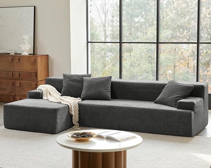 EcoHarbor Living 111 2-Piece Sectional Couch with L-Shape Chaise Modular Cloud Sofa with Deep Seat No Assembly Required Oversized Modern Upholstered Couches for Living Room Apartment Lounge Grey