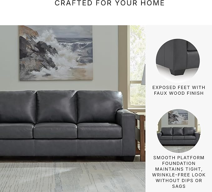 Signature Design by Ashley Bolsena Contemporary Leather Match Sofa with Removable Cushion and Armrest Blue