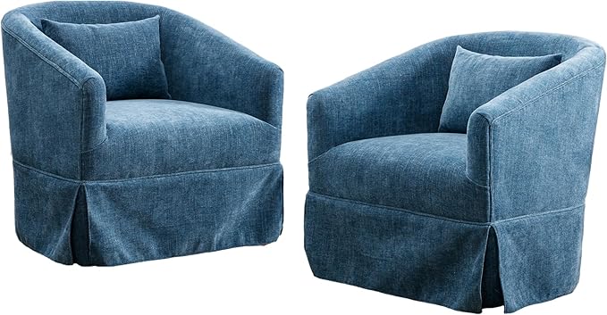 Swivel Accent Chair Set of 2 Comfy Modern Swivel Barrel Chair with Skirt 360°Upholstered Chenille Small Single Sofa Club Armchair for Living Room Bedroom Nursery Lounge Blue