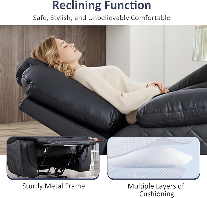CANMOV Faux Leather Manual Recliner Chair Single Sofa Chair with Comfortable Armrest and Backrest Home Theater Seating for Living Room Bedroom Black