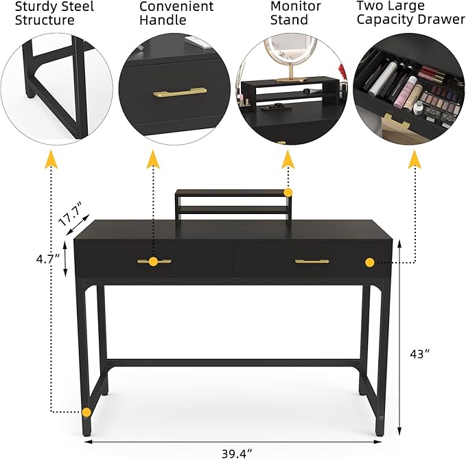 WESTREE Computer Gaming Desk Office - Study Writing Desk with Drawer for Teen Bedroom Makeup Desk Home Office Furniture with Storage Shelf Height Monitor Stand