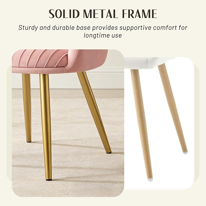 Accent Armchair No Wheels Girls Desk Chair Comfy for Makeup Vanity 20 Extra Wide Cushion Tufted Upholstered Modern Dining Chairs with Gold Metal Legs Bedroom Living Room Home Office Pink