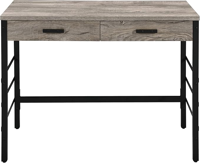 Light Weathered Oak &amp Black Writing Desk with 2 Drawers - Home Office Computer Desk