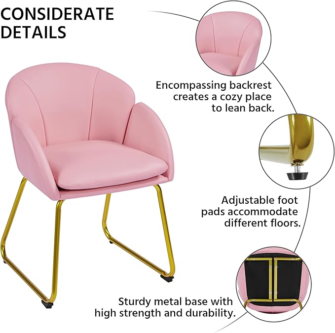 Yaheetech Modern PU Leather Armchair Flower Shaped Makeup Chair Vanity Chair with Golden Metal Legs for Living Room/Makeup Room/Bedroom/Home Office/Kitchen Simple Pink