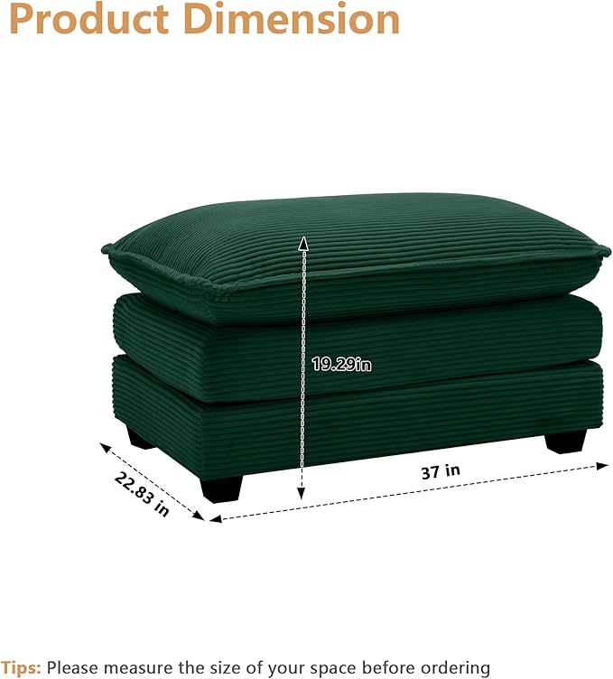 mikibama Corduroy Upholstered Couches Ottoman for Modular Sectional Sofa Green