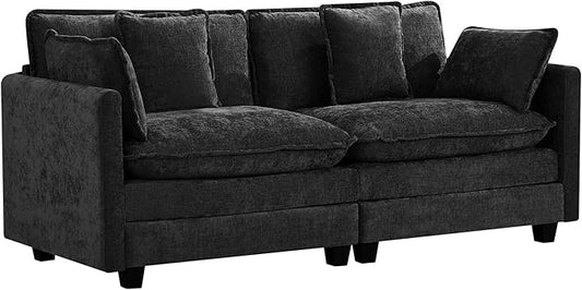 2-Seater Cloud Couch Oversized Comfy Modular Sectional Sofa with Deep Seat Cushions Chenille Loveseat for Living Room Apartment &amp Small Spaces Dark Grey
