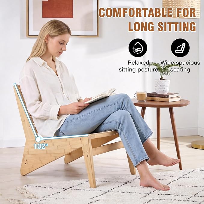 Mid Century Modern Accent Chair Set of 2 for Living Room Low Armless Lounge Chair with Solid Wood Frame Comfy Armchair for Bedroom and Balcony Wood