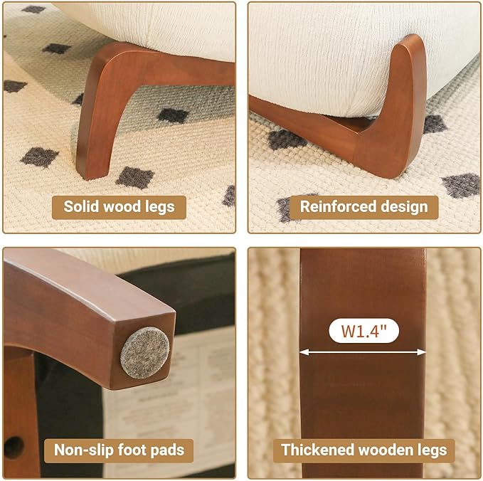 White Armless Accent Chairs Comfy Upholstered Cloud Accent Chair with Solid Wood Legs &amp Pillow for Living Room Bedroom Balcony &amp Patio Reading - Unique Design (White 1)