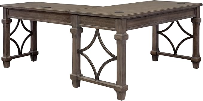 Martin Furniture Carson Wood Open L-Desk &amp Return Writing Table Office Desk Gray
