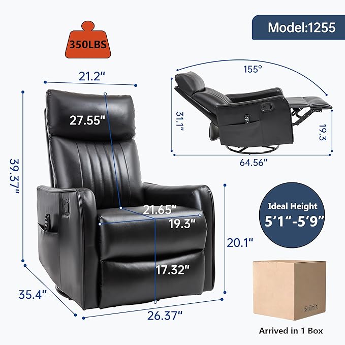 KEIKI Swivel Rocker Recliner Chair with Massage and Heated Pad for Living Room Synthetic Leather Glider with 360 Degree Rotation and Manual Recline